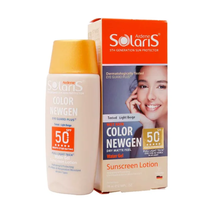 سولاریس لوسیون ضد آفتاب رنگی آردن مدل Color Newgen با +SPF50 مناسب انواع پوست حجم 75 میلی لیتر
