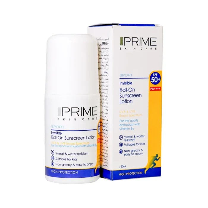 لوسیون ضد آفتاب بی رنگ پرایم با SPF50 مناسب انواع پوست حجم 50 میلی لیتر