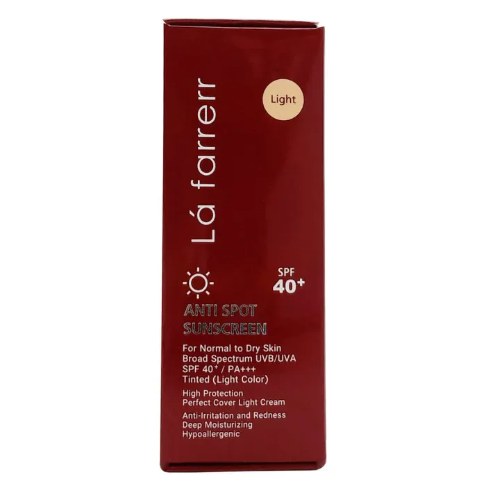 کرم ضد آفتاب و ضد لک رنگی روشن لافارر مدل SPF40 مناسب پوست نرمال و خشک حجم 40 میلی لیتر