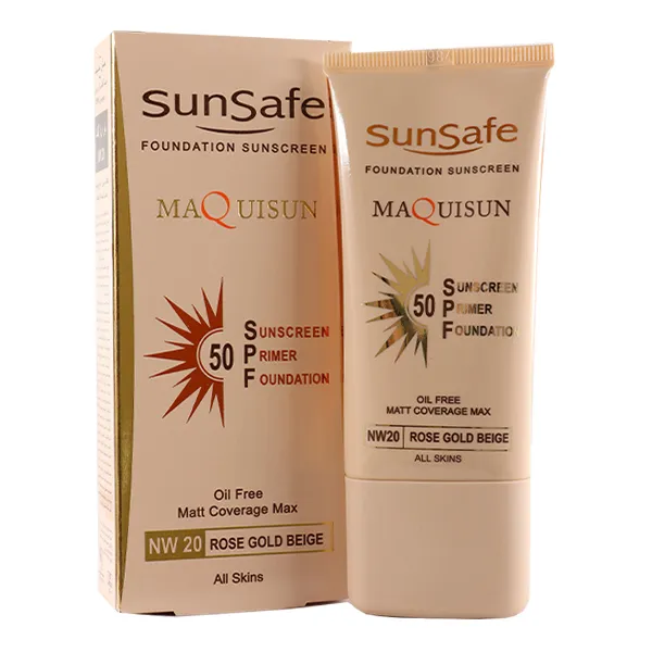 ضد آفتاب کرم پودری و پرایمری فاقد چربی انواع پوست سان سیف SPF50 بژ رز گلد 40 میلی لیتر